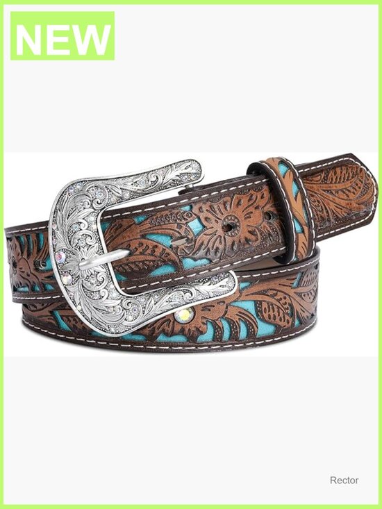 Vintage Cowgirl Western Belt, Carved Faux Leather, Silver Buckle, Adjustable main image 6